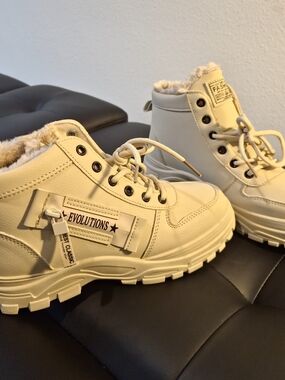 Revolution Cream Lace-Up Fleece Collar Boots